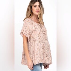 Pinkblush Mauve Floral Tiered Ruffle Sleeve Maternity Blouse- Size S